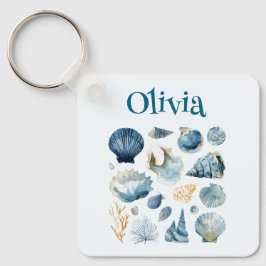 Chaveiro Pingente de Concha Azul | Nome Personalizado