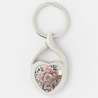 Chaveiro Pingente de Coração com Monograma Floral em Ouro R