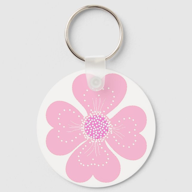 Chaveiro Pingente de Coração Rosa Flor (Frente)