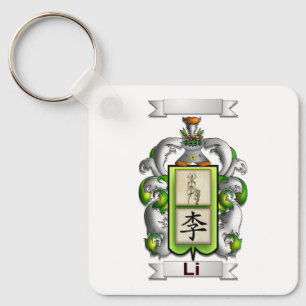 Chaveiro Pingente de Corrente com Sobrenome Li e Escudo