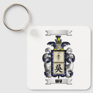 Chaveiro Pingente de Corrente com Sobrenome Wu e Escudo