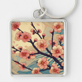 Chaveiro Pingente de Flor de Cerejeira Art Déco