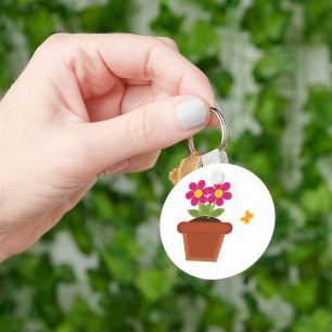 Chaveiro Pingente de Flor em Vaso e Borboleta