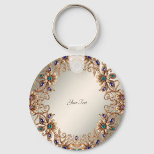 Chaveiro Pingente de Flores de Joia Dourada Elegante