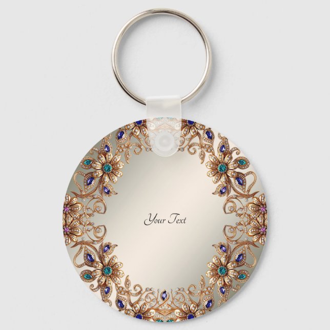 Chaveiro Pingente de Flores de Joia Dourada Elegante (Frente)