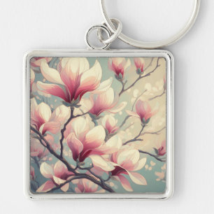 Chaveiro Pingente de flores de Magnólia Art Déco