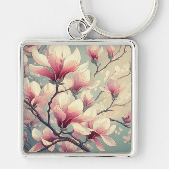 Chaveiro Pingente de flores de Magnólia Art Déco (Frente)