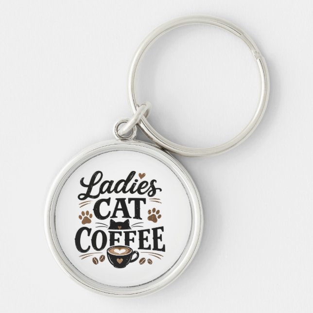 Chaveiro Pingente de Gato e Café para Senhoras – Presente p (Frente)