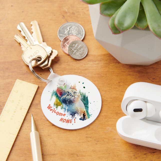 Chaveiro 🔸Pingente de Gato Fofo com Texto Personalizável (Mesa)
