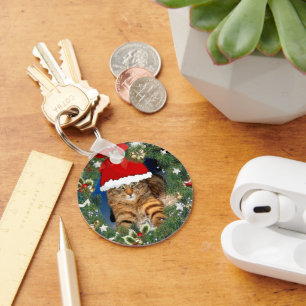 Chaveiro Pingente de Gato Tabby de Natal Fofo