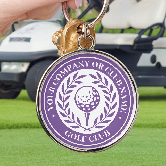 Chaveiro Pingente de Golfe Clássico Nome Personalizado Roxo (Criador carregado)
