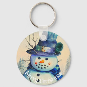 Chaveiro Pingente de Homem de Neve em Aquarela