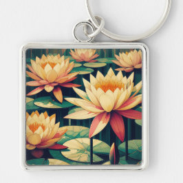 Chaveiro Pingente de Lotus Amarelo Art Déco