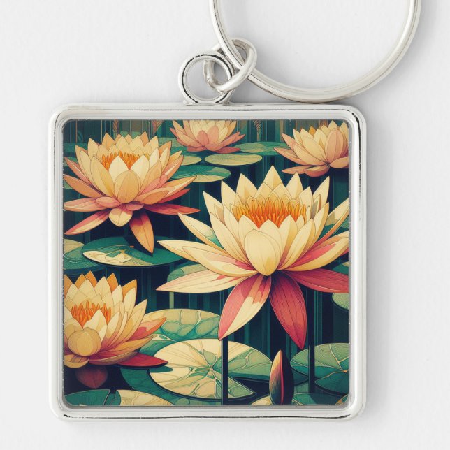 Chaveiro Pingente de Lotus Amarelo Art Déco (Frente)