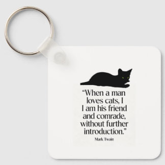 Chaveiro Pingente de Mark Twain com Citação sobre Gatos