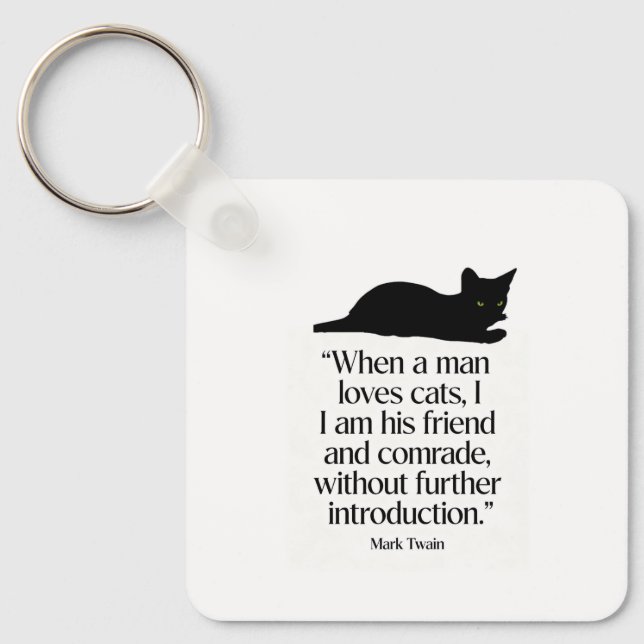 Chaveiro Pingente de Mark Twain com Citação sobre Gatos (Frente)