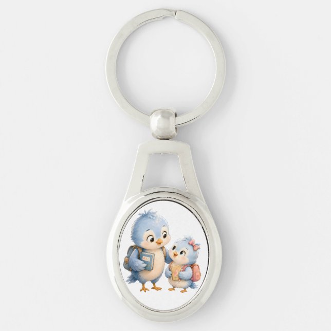 Chaveiro Pingente de Metal Irmãos Pássaros Fofos (Frente)