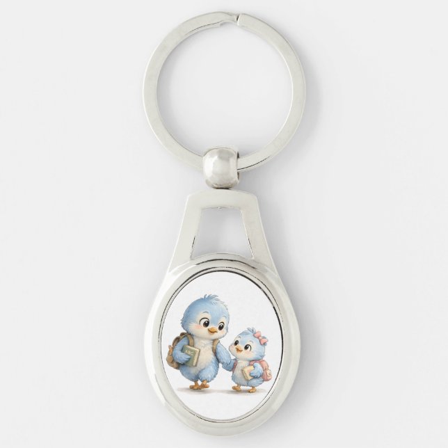 Chaveiro Pingente de Metal Irmãos Pássaros Fofos (Frente)