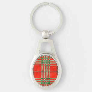 Chaveiro Pingente de Metal Oval Xadrez Vermelho Scott