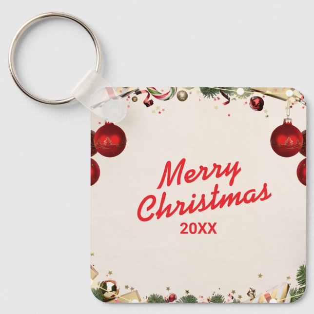 Chaveiro Pingente de Metal Quadrado de Natal Personalizado (Frente)