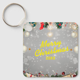 Chaveiro Pingente de Natal Personalizado em Metal Quadrado
