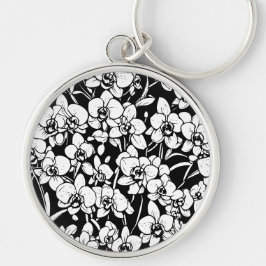 Chaveiro pingente de orquídeas preto e branco