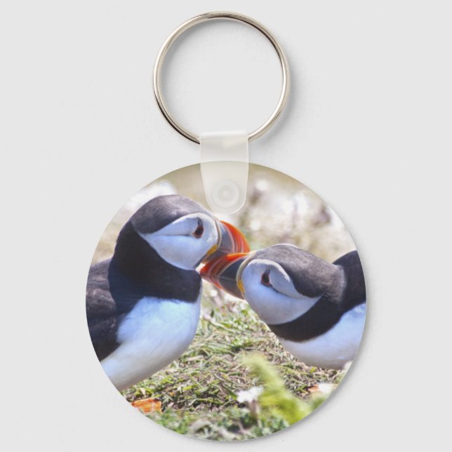 Chaveiro Pingente de Papagaios-do-mar a Beijar (Frente)