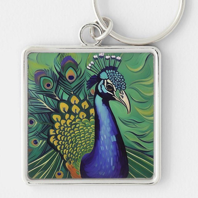 Chaveiro Pingente de pavão Art Deco (Frente)