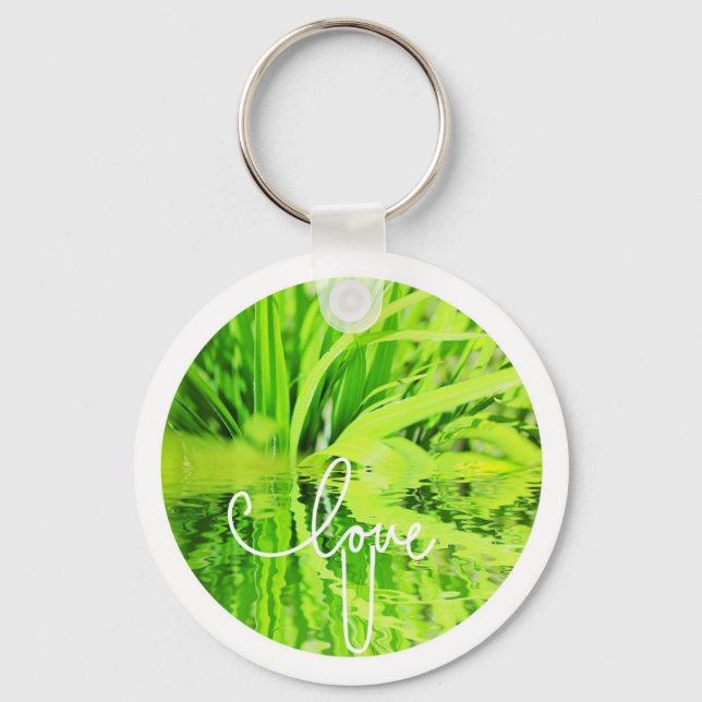 Chaveiro Pingente de Relva Verde Feliz Amor (Frente)