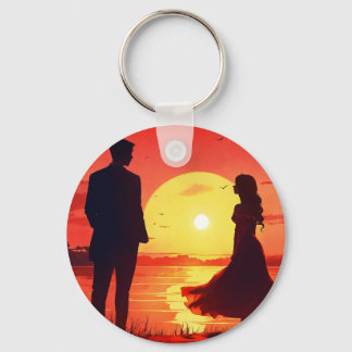 Chaveiro Pingente de Silhueta de Casal ao Pôr do Sol Românt