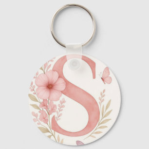 Chaveiro Pingente de Tecla com Monograma de Letra S Floral