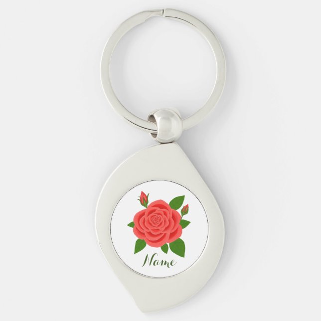 Chaveiro Pingente de Texto Com Rosa Vermelha E Botões (Frente)