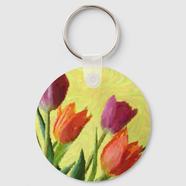 Chaveiro Pingente de Tulipas Impressionistas Antigas (Frente)