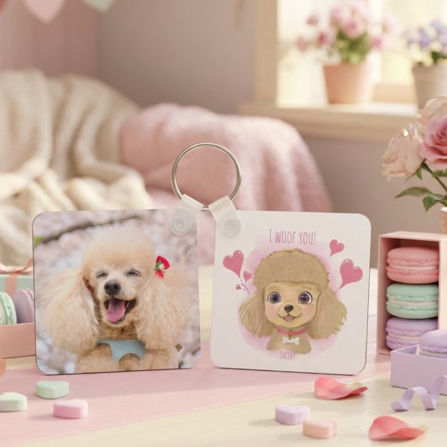Chaveiro Pingente de Valência de Poodle com Nome e Foto Per (Criador carregado)