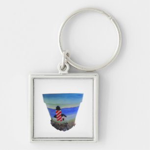 Chaveiro Pingente de vaso de barro com vista para o oceano