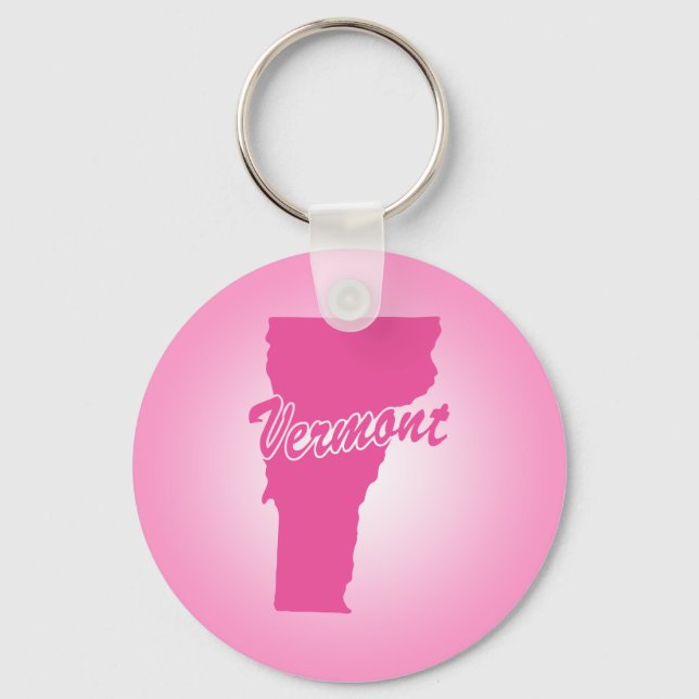 Chaveiro Pingente do Estado de Vermont Cor-de-Rosa (Frente)