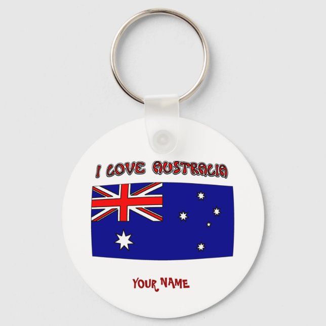 Chaveiro Pingente Eu Amo Bandeira da Austrália Seu Nome (Frente)