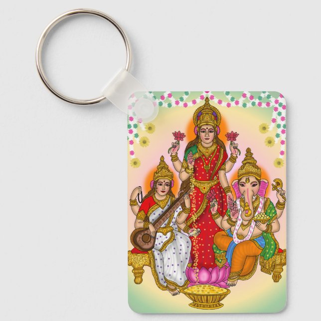 Chaveiro Pingente Lakshmi Saraswati Ganesha (Frente)
