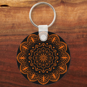 Chaveiro Pingente Mandala   Preto e Laranja