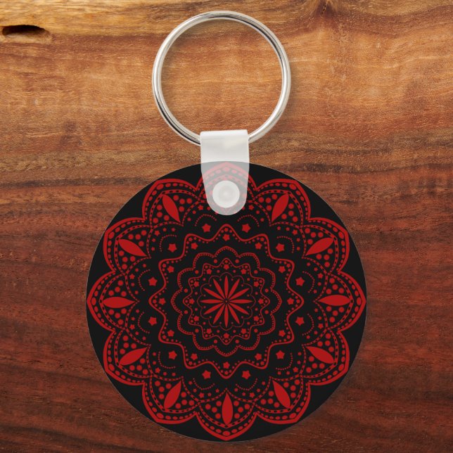 Chaveiro Pingente Mandala Preto e Vermelho (Frente)