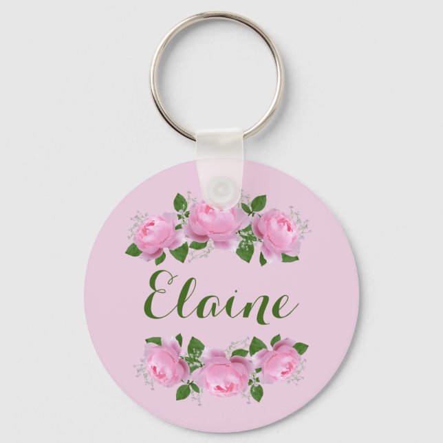 Chaveiro Pingente Personalizado com Rosas Rosa (Frente)
