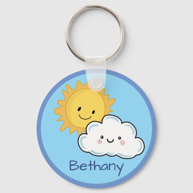 Chaveiro Pingente Personalizado Sol e Nuvem Kawaii Feliz (Frente)