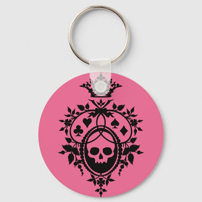 Chaveiro Pingente Rosa com Caveira e Naipe de Cartas (Frente)