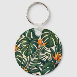 Chaveiro Pingente Tropical com Monstera e Strelitzia
