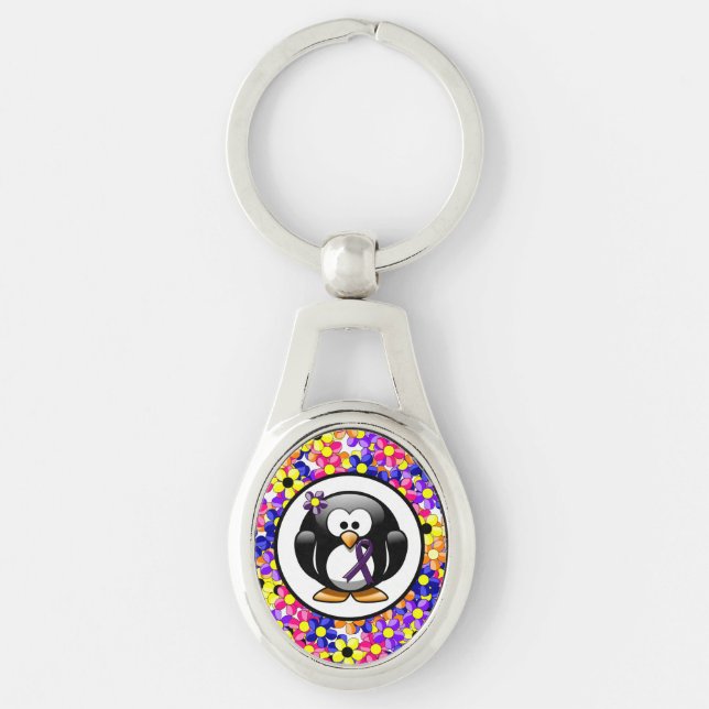 Chaveiro Pinguim da Faixa de Sensibilização Roxo (Frente)