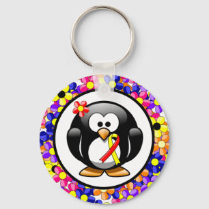 Chaveiro Pinguim da Fita de Consciência Vermelha e Amarela