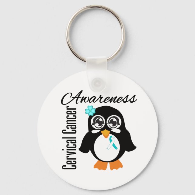 Chaveiro Pinguim de Consciência do Cancer Cervoso (Frente)