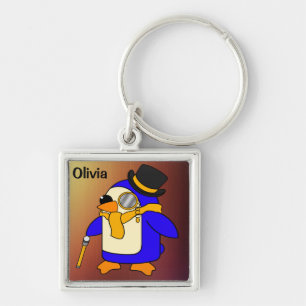 Chaveiro Pinguim de desenho animado bonito, amarelo-sol