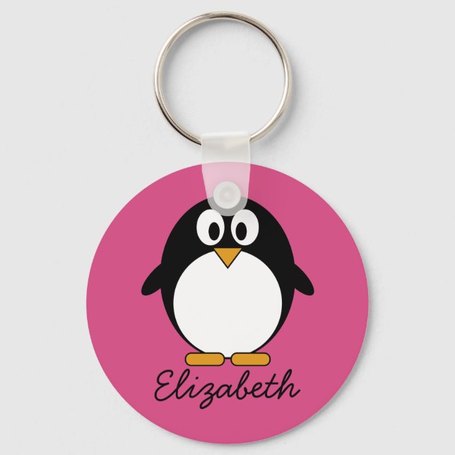 Chaveiro pinguim de desenho animado bonito com fundo rosa (Frente)