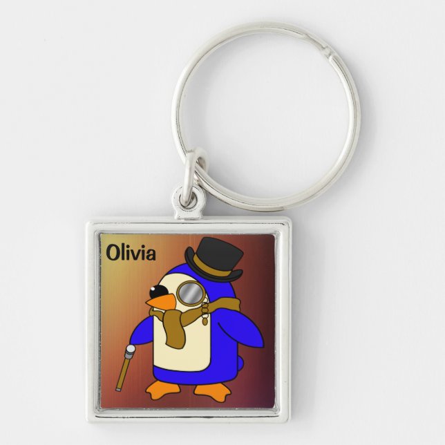 Chaveiro Pinguim de desenho animado bonito curtido em couro (Frente)